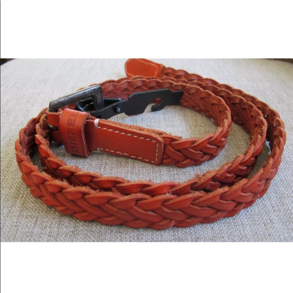 Diesel leather belt Braided Orange